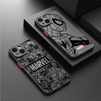 Marvel Spiderman Ironman telefonfodral för iPhone XR X 14 16 Plus XS Max 8 Plus 13 Mini 15 Pro Max 12 11 Pro 7 12 Pro Matt skal