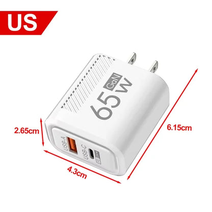 65W GaN USB C Charger Fast Charging Wall Charger For iPhone/Xiaomi/Samsung PD Type C Phone Adapter EU/US Plug