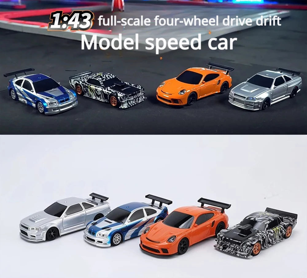 2.4G High speed Drift Rc Car 1/43 4WD Remote Control Car Four Wheel Drive Radio Controlled Mini GTR Racing Model Boy Toy Gift