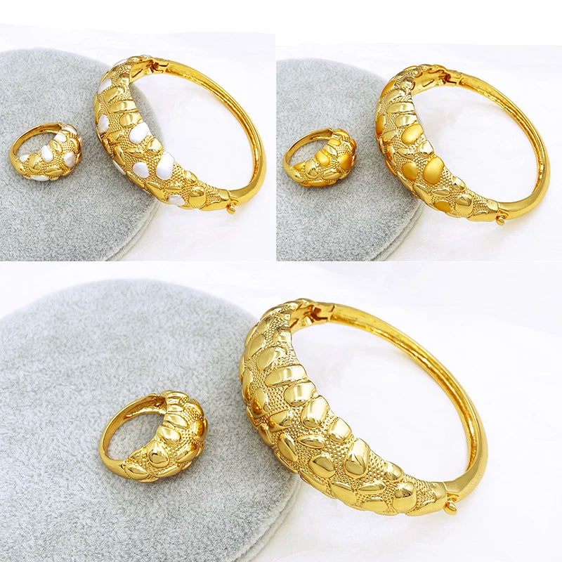 New Bracelet For Women Dubai Luxury Bangle And Ring Set 18K Gold Plated Jewelry High Quality