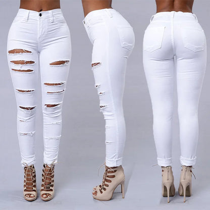 Ripped Skinny Jeans with High Stretch and Pencil Fit