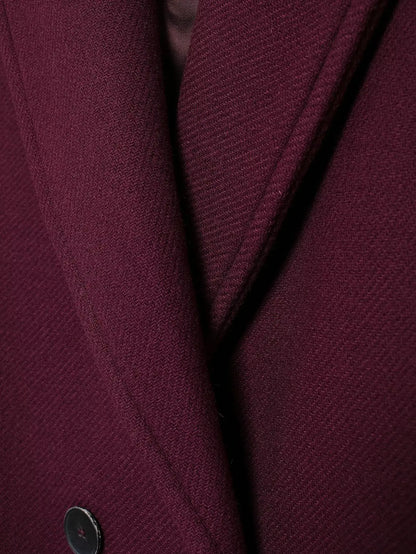 Elegant Burgundy ullkappa med vändkrage och dubbelknäppt design