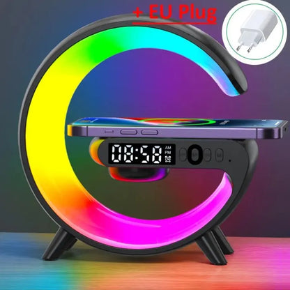 Multifunktions Trådlös laddare Stativ Pad RGB Ljus Väckarklocka Högtalare för iPhone Samsung Xiaomi Mini Snabbladdning Dock Station