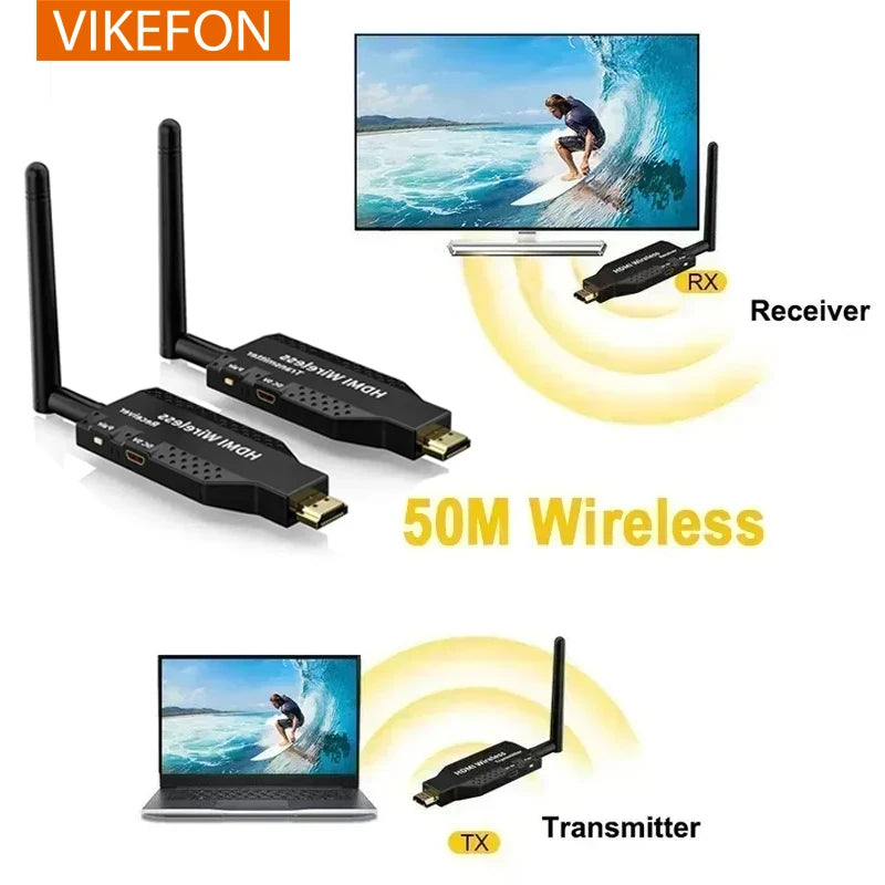 50M 5G 1080P HDMI Trådlös Audio Video Transmitter Receiver Extender för 1 TX-4 RX PS4 kamera Laptop PC till TV Monitor Projektor