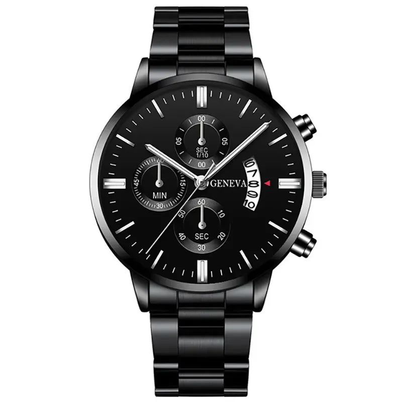 Fashion Men Black Stainless Steel Watch Luxury Calendar Quartz Wrist Watch Mens Business Watches for Man Clock Relogio Masculino