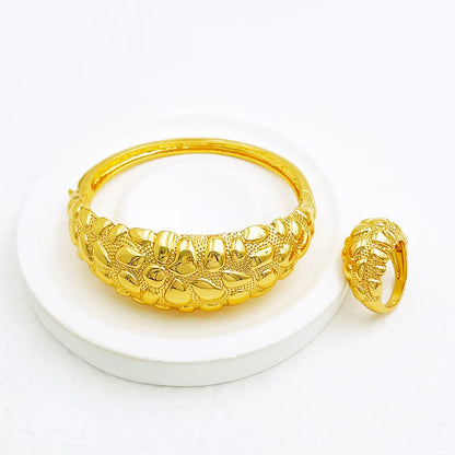 New Bracelet For Women Dubai Luxury Bangle And Ring Set 18K Gold Plated Jewelry High Quality