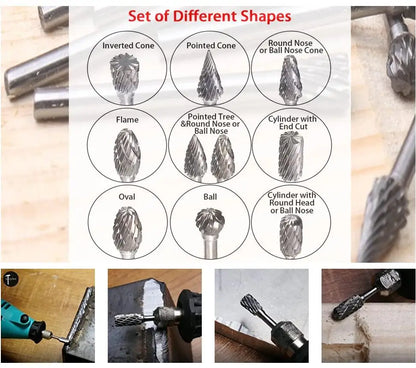 10 PCs 1/8" Shank Tungsten Carbide Milling Cutter Rotary Tool Burr Double Diamond Cut Rotary Dremel Tools Electric Grinding