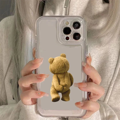 Teddy Bear Couple Cartoon Phone Case for iPhone Models, Soft Clear Shockproof Bumper Back Cover