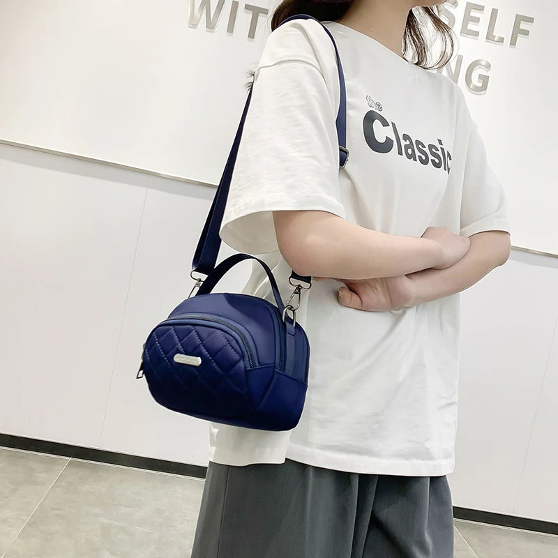 Women’s One-Shoulder Crossbody Bag – Casual Nylon Grid Mini Mobile Phone Bag