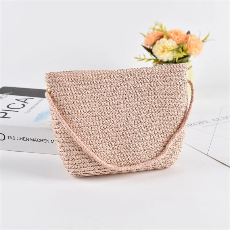 Yogodlns Flap Small Crossbody Shoulder Bag Women Straw Woven Beach Bag Ladies Rattan Handmade Knitted Bucket Mini Purse Handbags