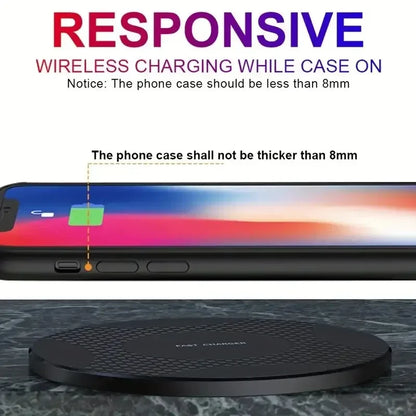 Wireless Charger Pad Stand Desktop Ultra-thin Mobile Phone Fast Charging Dock Station For iPhone 15 14 13 12 11 Samsung Xiaomi