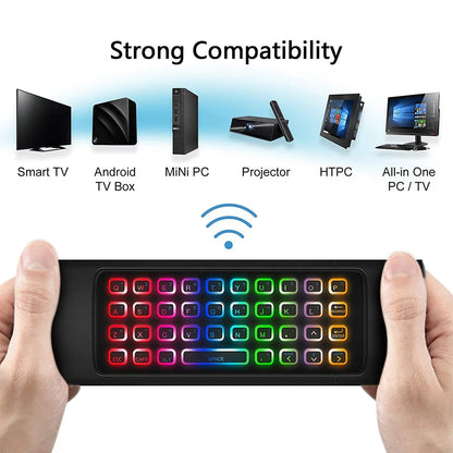 Air Mouse för Android TV Box, Mini Wireless Keyboard Air Remote Mouse Control med RGB bakgrundsbelyst MX3 Pro IR Learning