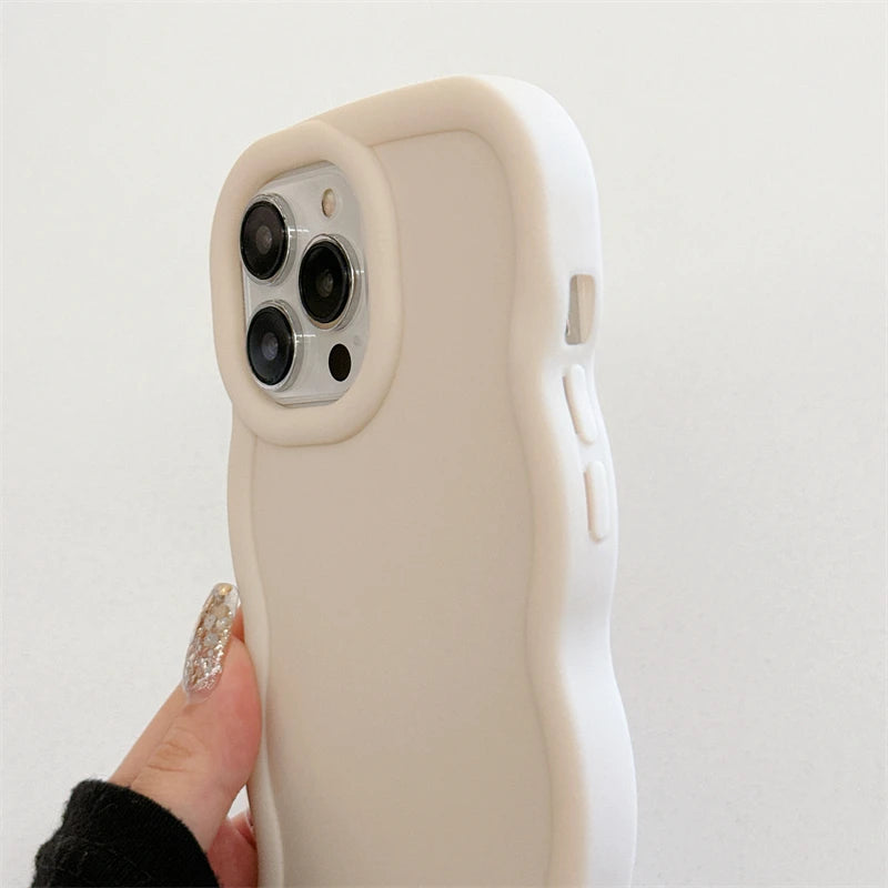 Wave Side Liquid Silicone Phone Case For iPhone 11 12 13 14 15 Pro Max Mini Xs X XR 6 6s 7 8 Plus SE Cream Soft Cover Fundas