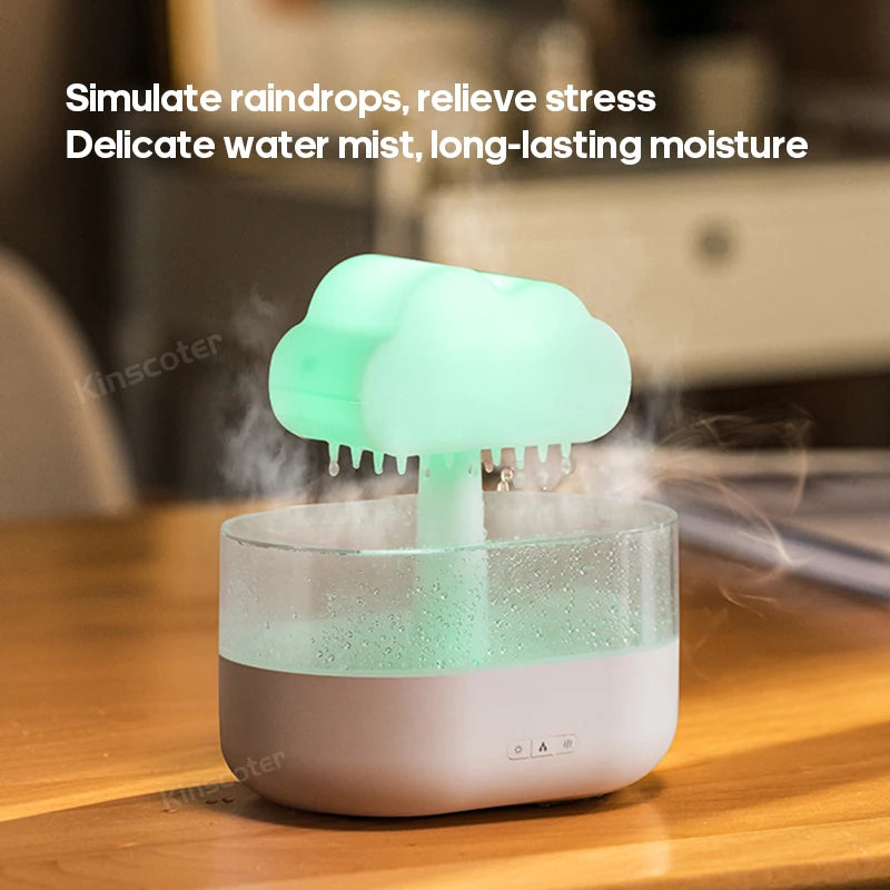 KINSCOTER Rain Clouds Aroma Diffuser – Zen Raindrops Air Humidifier, USB Desktop Ultrasonic Sprayer