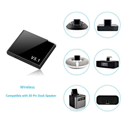 I-WAVE 30 Pin Bluetooth 5.1 Audio Receiver A2DP Music Mini Wireless Adapter For iPhone IPod 30Pin Jack Analog Speaker