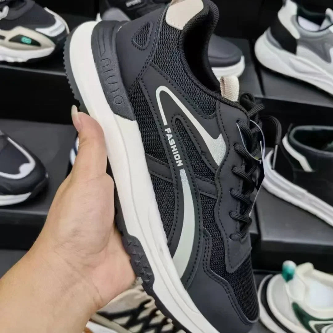 Trendiga vintage sneakers för män – ventilerande löparskor våren 2024 med tjock sula för extra höjd