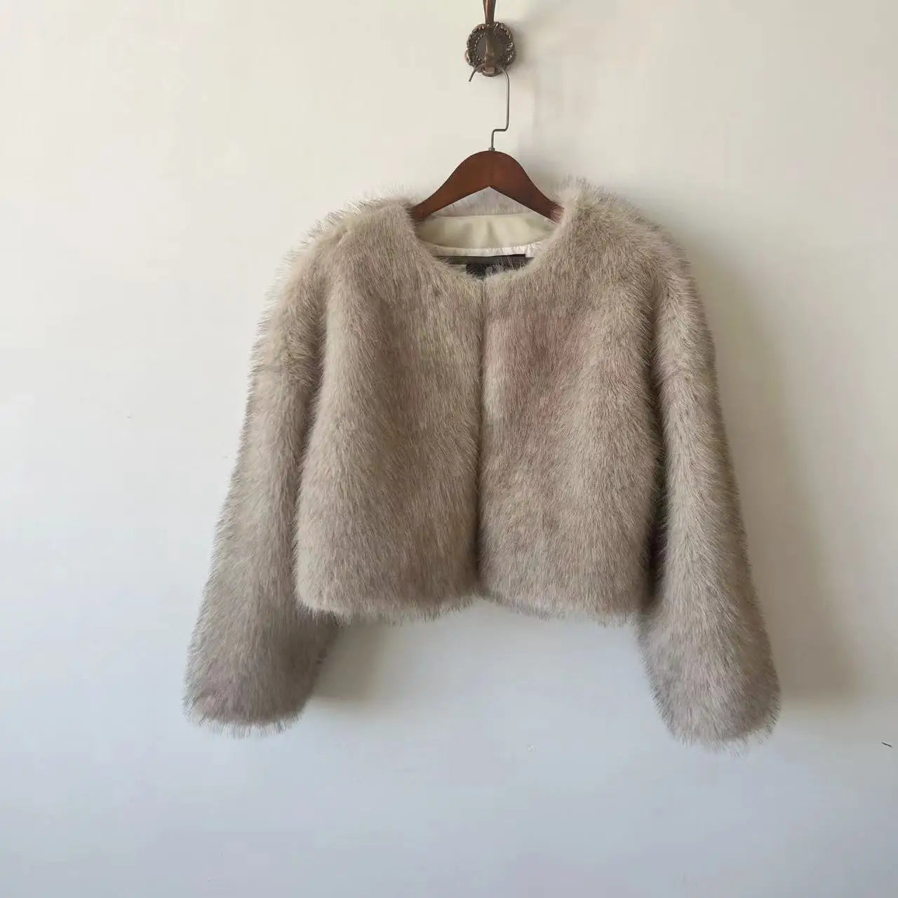 Gradient Cropped Faux Fur Jacket Stylish and Fluffy