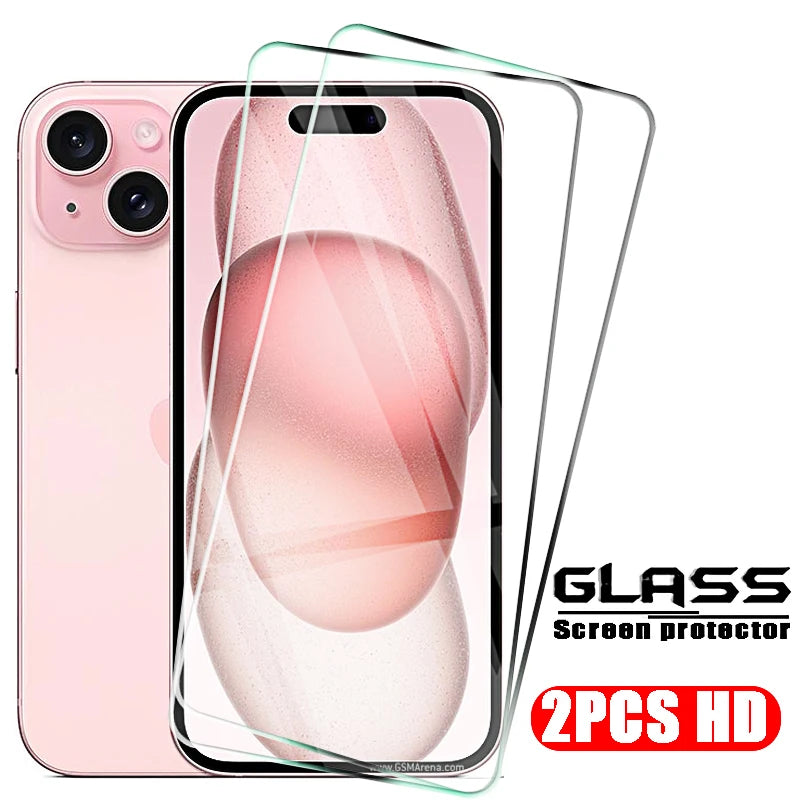 2pcs-HD Screen Protector and Case with Tempered Glass for iPhone Models