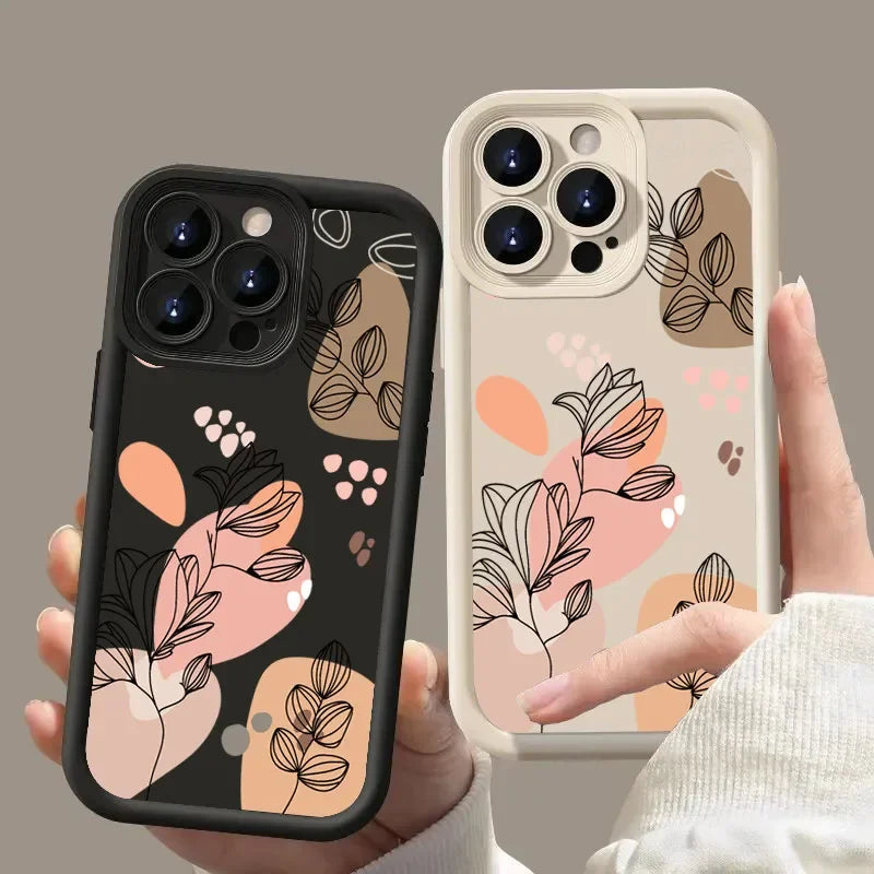 Abstract Plants Phone Case for iPhone Models, Soft Silicone Matte Back Cover