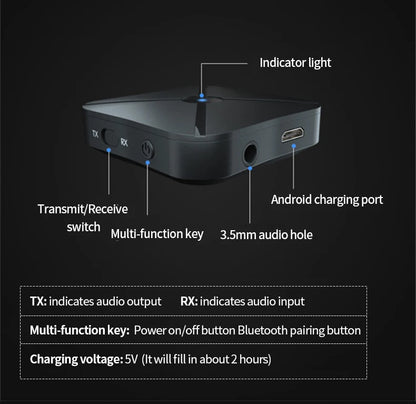 KN319 Bluetooth-sändaremottagare 2 i 1 Stereo Audio Receiver Converter Trådlös Adapter Med RCA 3,5MM AUX För Bil TV PC