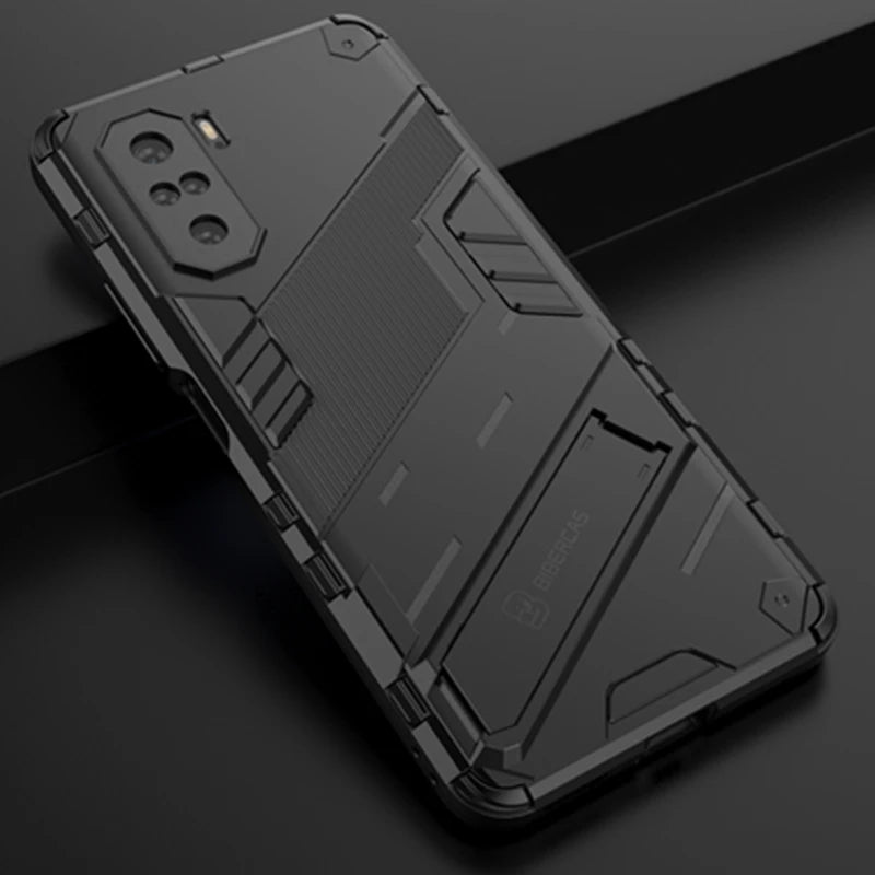 Rugged Armor Shockproof Phone Case for Xiaomi Poco F3, with Magnetic Car Holder Stand Back Cover