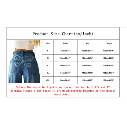 High Waist Wide Leg Denim Pants with Butterfly Design and Streetwear Style