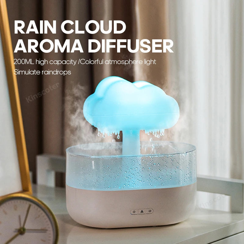 KINSCOTER Rain Clouds Aroma Diffuser – Zen Raindrops Luftfuktare, USB Desktop Ultrasonic Sprayer, Essential Oil Diffuser