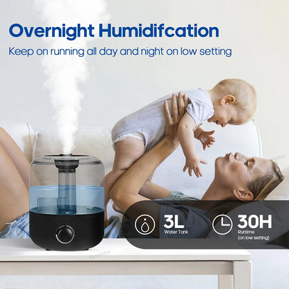 KINSCOTER 3L Air Humidifier – Large Capacity Plant Mist Aroma Diffuser with Remote Control and Timer for Home Use