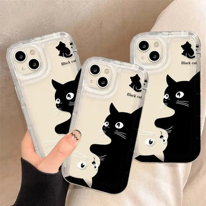 Transparent Phone Case for iPhone  – Cartoon Black Cat Shells Fundas For iPhone