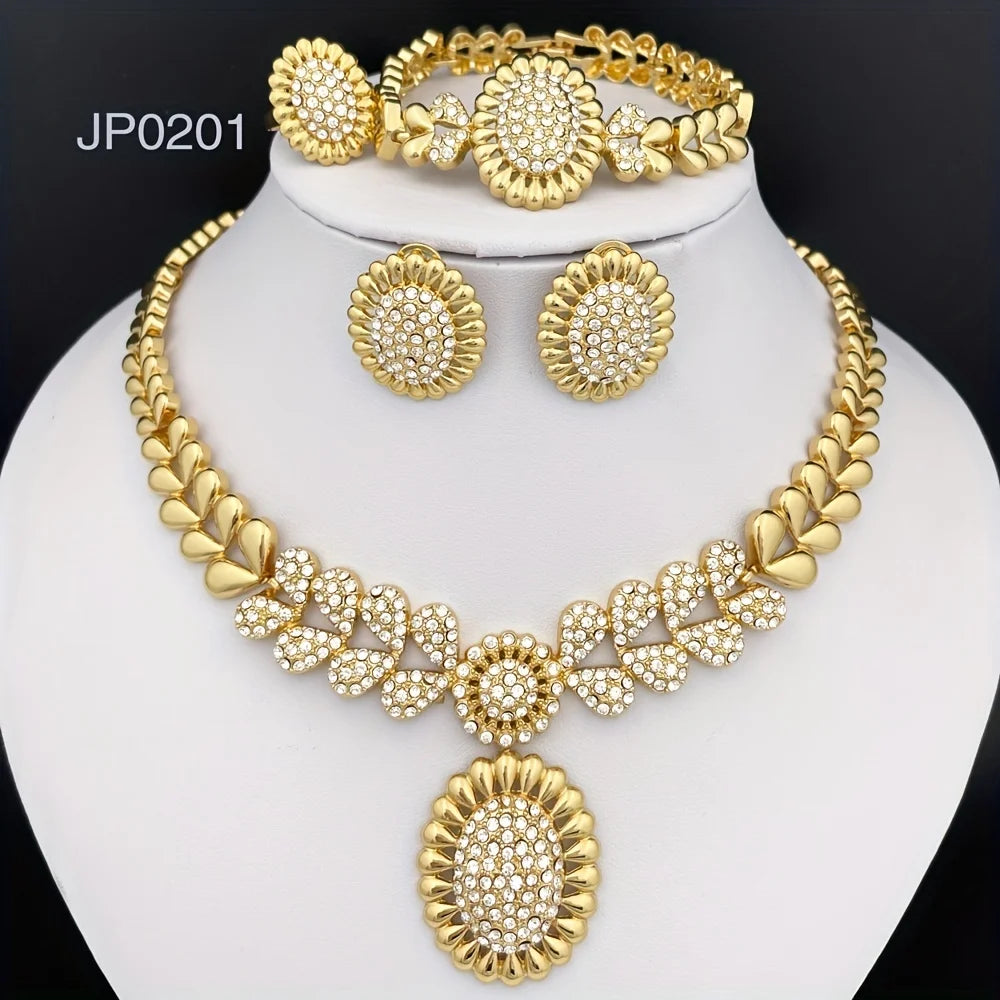 Women Necklaces Earrings Ring Bracelet 4Pcs Jewelry Set Classic Design Dubai Nigeria Jewelry 22K Gold Plated Trending