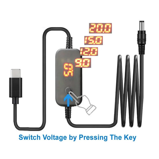 Typ C till DC5,5x2,1mm nätadaptersladd 5-20V justerbar spänning PD snabbladdningskabel för Lenovo Asus Hp Acer Laptop och mer