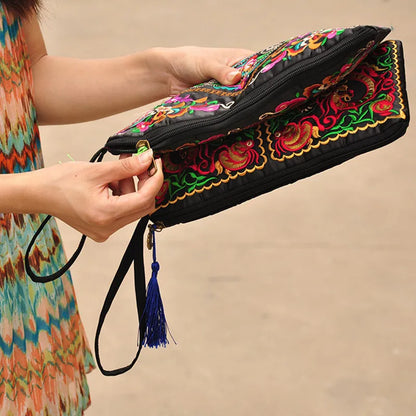 Ethnic Style Envelope Bag For Women Handbags Female Phone Purse Retro Fashion Embroidered Wristlet Bags Wallet sac à main