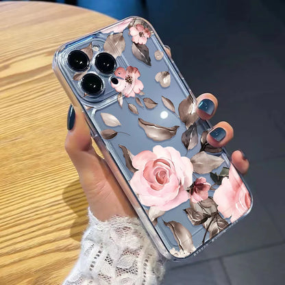 Lyxigt telefonfodral för iPhone: Stötsäkert Flowers Silikon Funda Cover