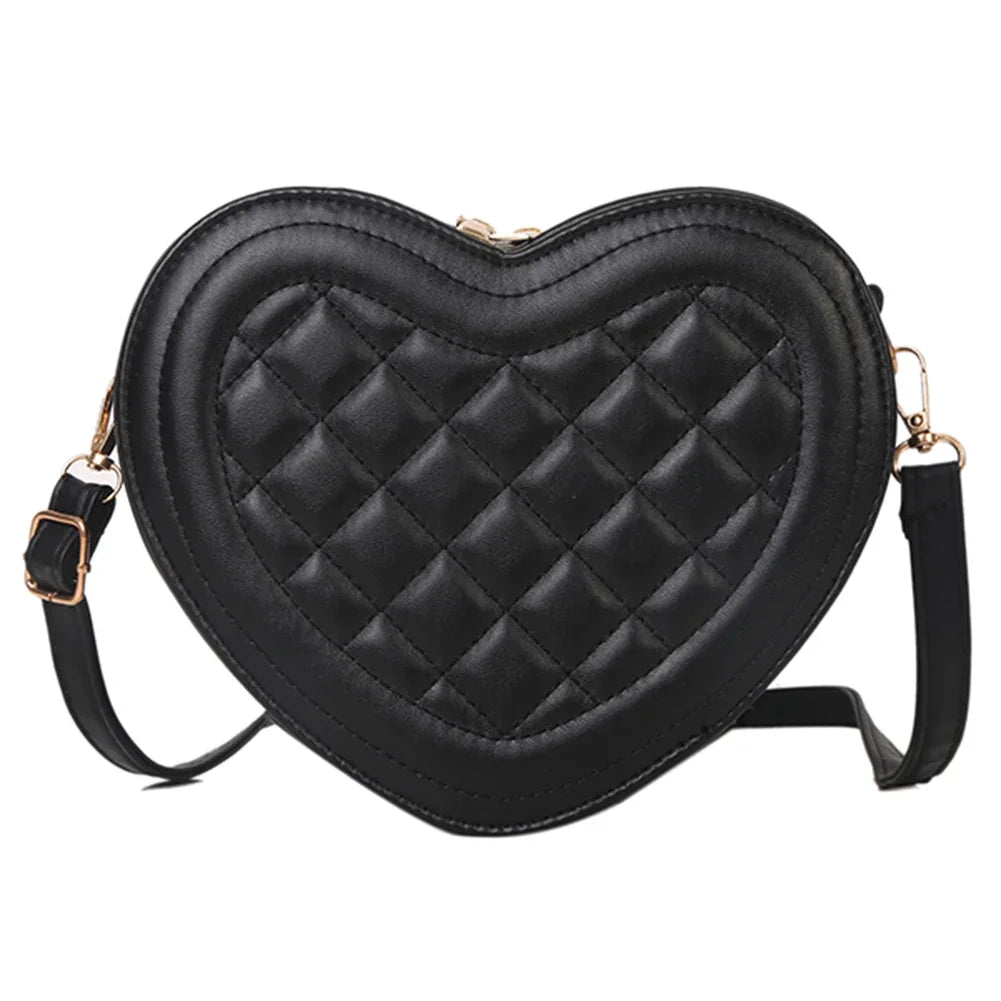 Fashion Heart-Shaped Shoulder Bag for Women – Rhombic Pattern Leather Chain Tote Designer Sling Purse