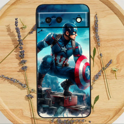 Marvel America Captain Cool Case för Google Pixel: Svart Silicon Shockproof Shell Cover