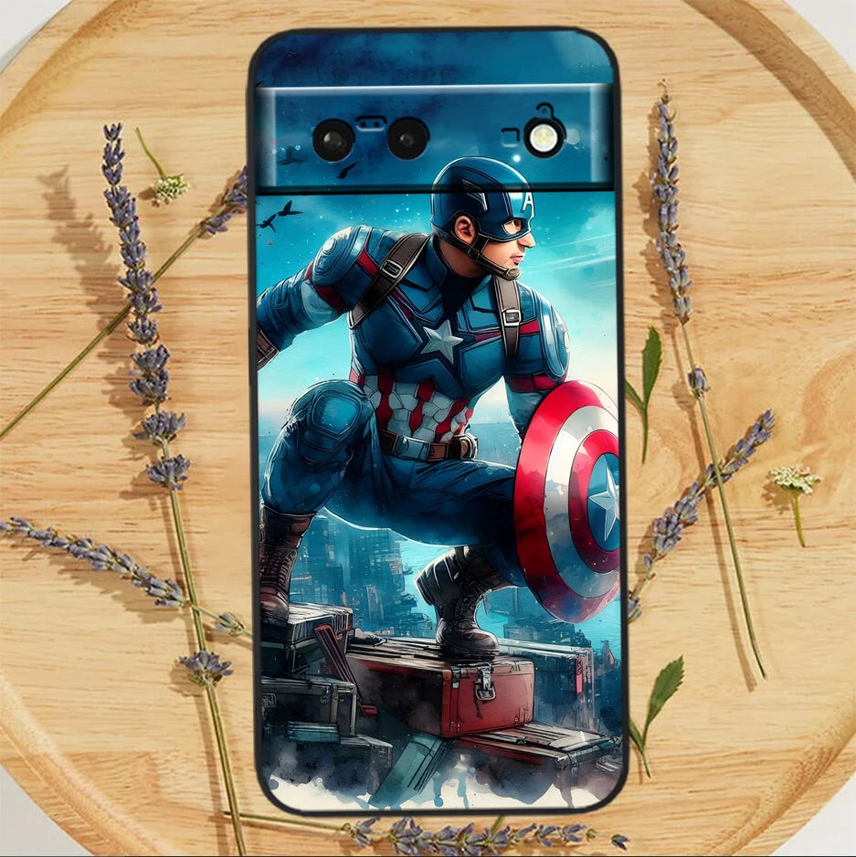 Marvel America Captain Cool Case för Google Pixel: Svart Silicon Shockproof Shell Cover