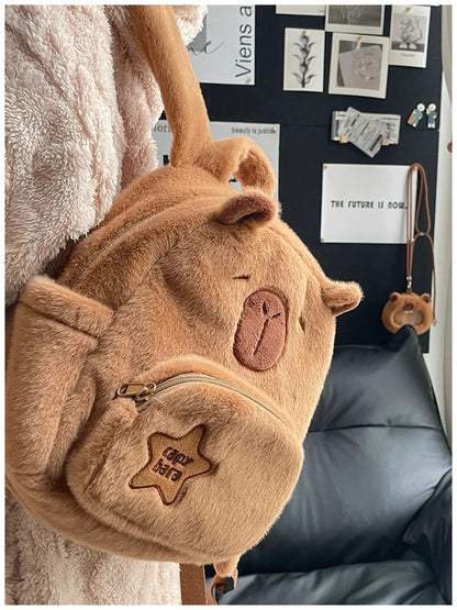 Capybara Plush Backpack Kawaii Fashion Plushie Doll Fur Bag Children's Bag Shoulder Bag Mini Knapsack Bags Gifts For Girlfriend