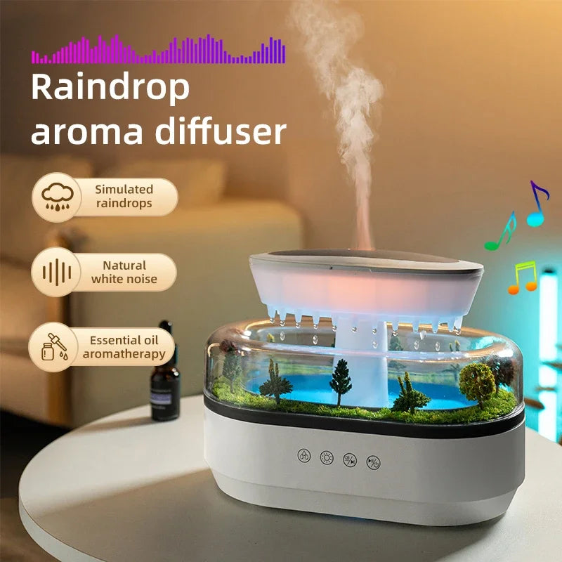 Micro Landscape Raindrop Aromatherapy Diffuser – Essential Oil Diffuser with Colorful Gradient Ambient Light and Mist