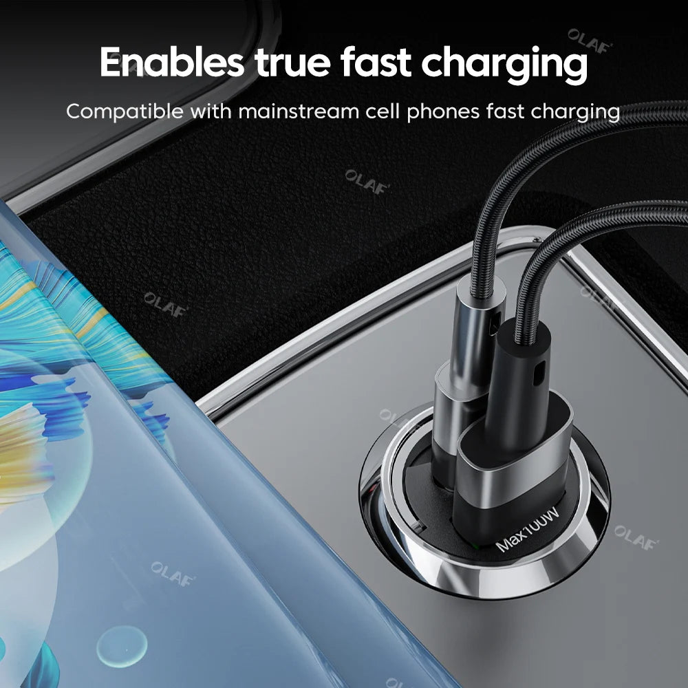 Olaf Mini 100W PD QC Pull Ring Snabbladdning Billaddare USB C Biltelefonladdare Adapter För iPhone 13 12 Xiaomi Samsung Huawei