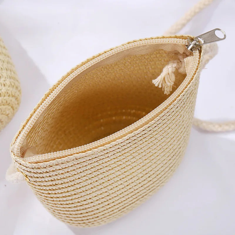 Yogodlns Flap Small Crossbody Shoulder Bag Women Straw Woven Beach Bag Ladies Rattan Handmade Knitted Bucket Mini Purse Handbags