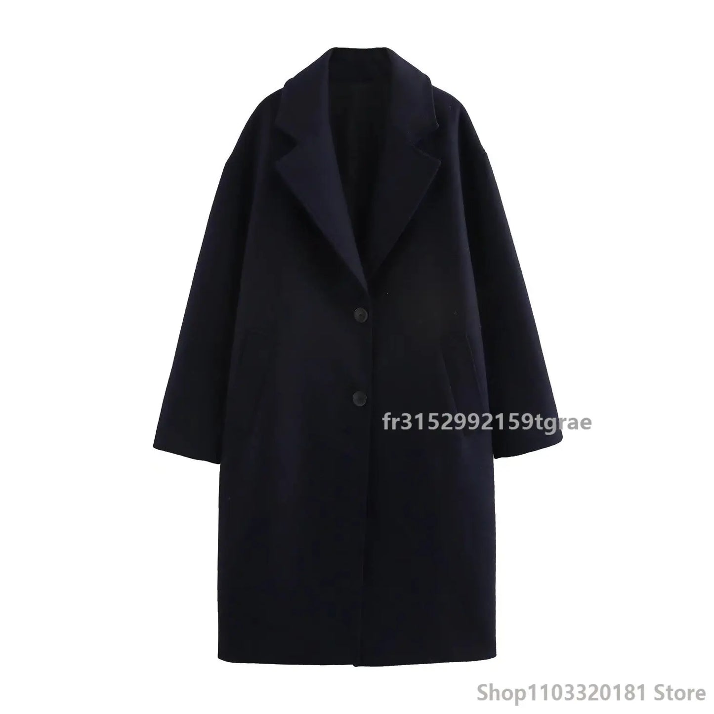 Women's Brown Long Coat in Wool Blend with Long Sleeves