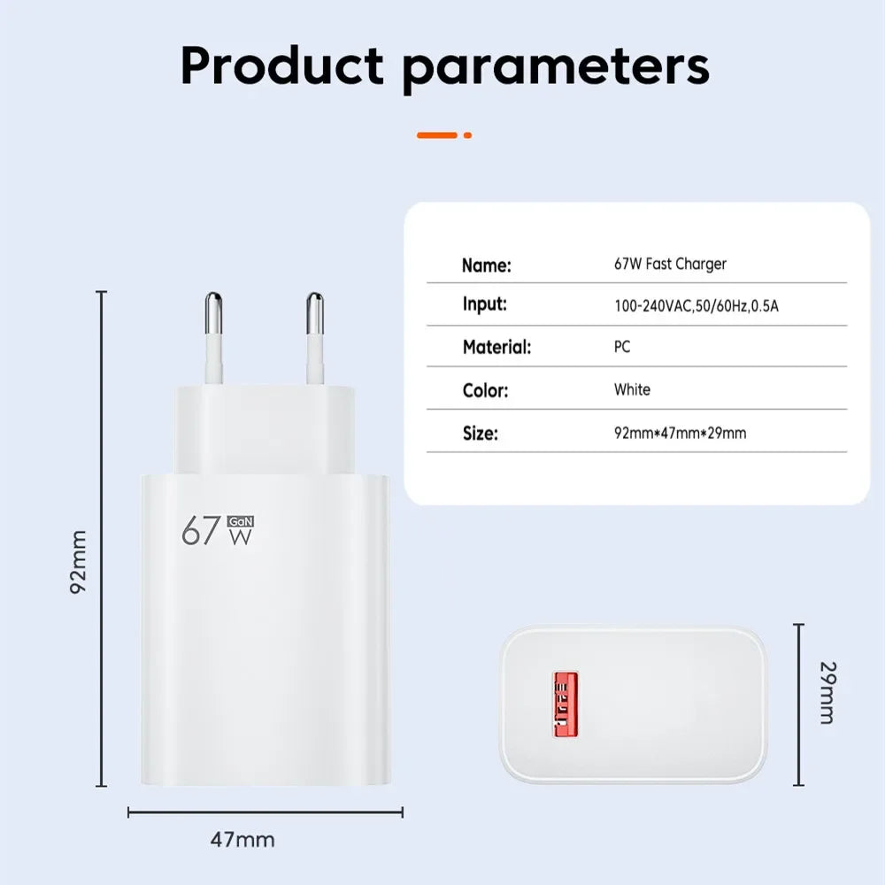 For Xiaomi 67W USB Fast Charger 6A Type C Cable Phone Power Adapter For Mi 12 11 POCO X5 X4 Pro Redmi Note9 10 11 Charging Line