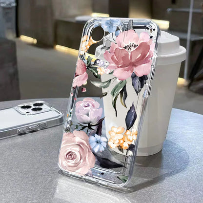 Lyxigt telefonfodral för iPhone: Stötsäkert Flowers Silikon Funda Cover