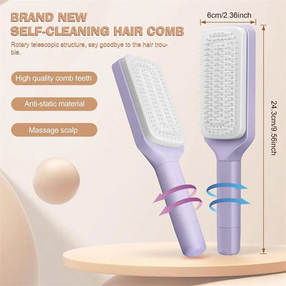 Automatic Cleaning Rotating Hairbrush – Retractable, Anti-Static, Scalp Massaging Comb