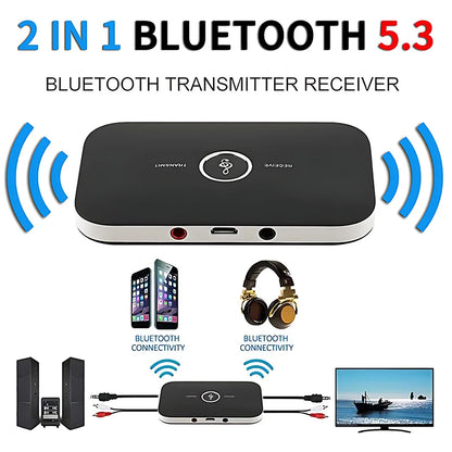 B6 2 IN 1 Bluetooth 5.3 Audio Transmitter Receiver 3.5mm AUX Jack RCA USB Dongle Music Wireless Adapter For Car PC TV Headphone