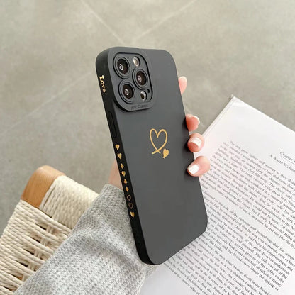 Love Heart Matte Silicone Phone Case For iPhone 11 12 13 14 15 Pro Max XS X XR 7 8 15 Plus SE 2020 Camera Lens Protection Cover