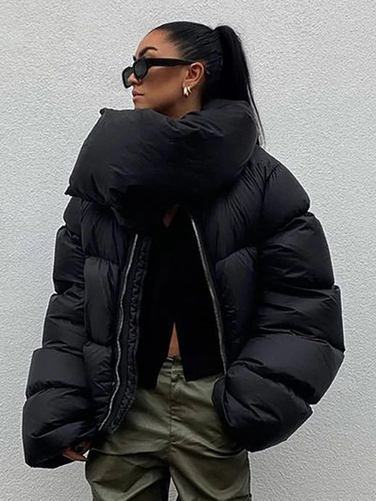 Women's Black Premium Down Jacket with Snap Collar