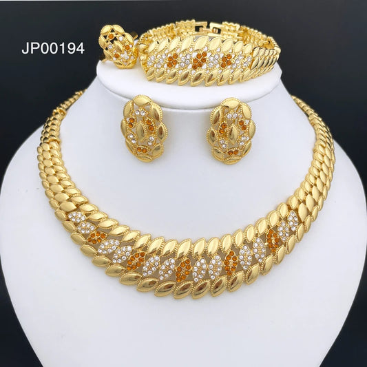 High Quality Dubai Gold Plated Jewelry Set For Women Luxury Design Spike Necklace Earrings Bracelet Ring For Weeding Party Gift