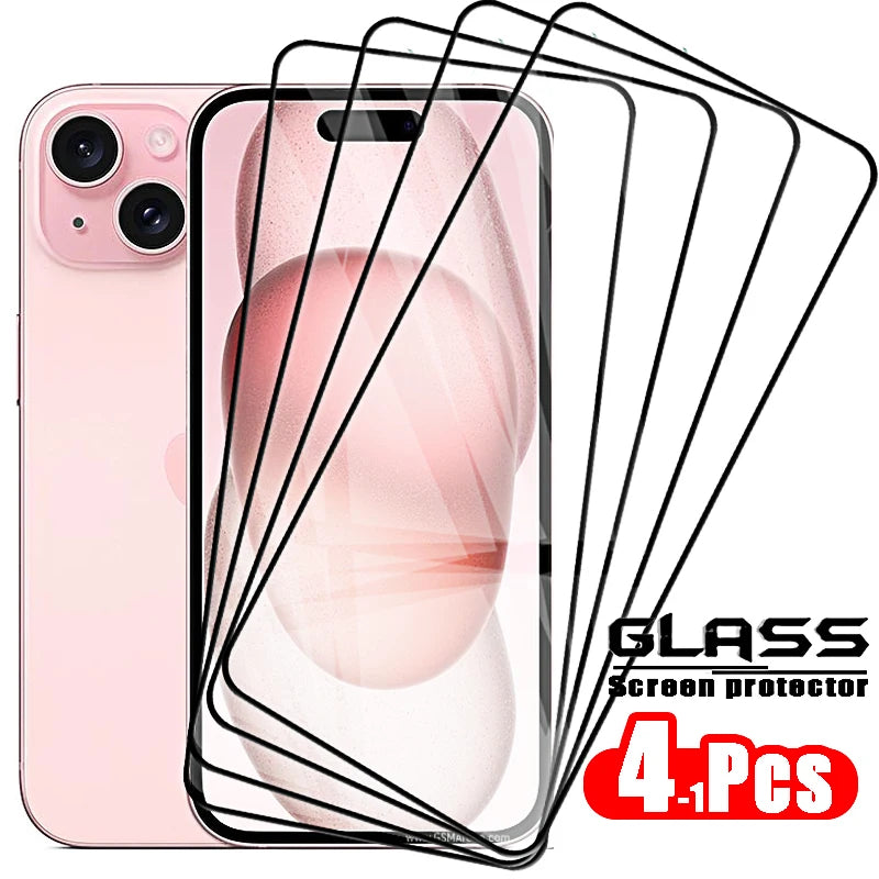 4pcs-HD Screen Protector and Case with Tempered Glass for iPhone Models