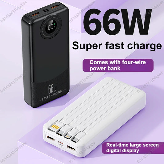 20000mAh 66W Power Bank with Fast Charging and 4 Cables